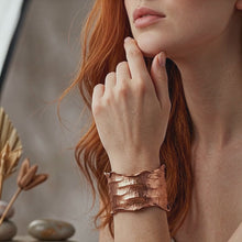 Load and play video in Gallery viewer, Copper Cuff Bracelet: Crinkled Torn Edge - Adjustable Crumpled Foil Style
