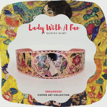 Load and play video in Gallery viewer, Copper Art Bracelet - Gustav Klimt Lady With a Fan
