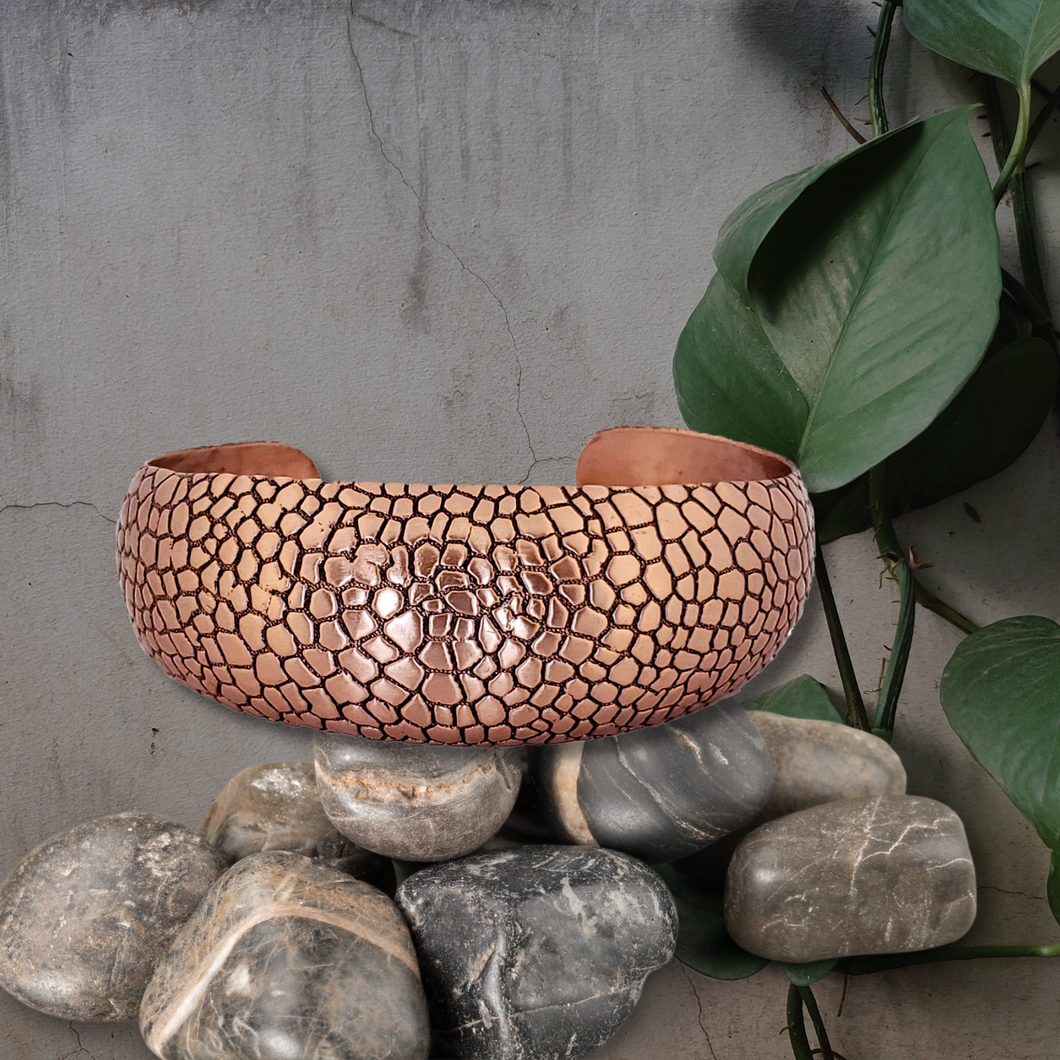 Solid Copper Domed Cuff - Snakeskin Design UrbanroseNYC