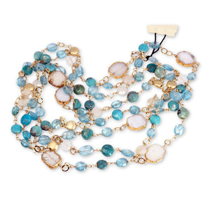 Long Gemstone Wraparound Necklace - Turquoise, Druzy, Moonstone & Apatite