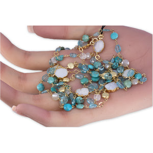 Long Gemstone Wraparound Necklace - Turquoise, Druzy, Moonstone & Apatite