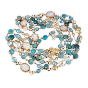 Long Gemstone Wraparound Necklace - Turquoise, Druzy, Moonstone & Apatite