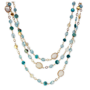 Long Gemstone Wraparound Necklace - Turquoise, Druzy, Moonstone & Apatite
