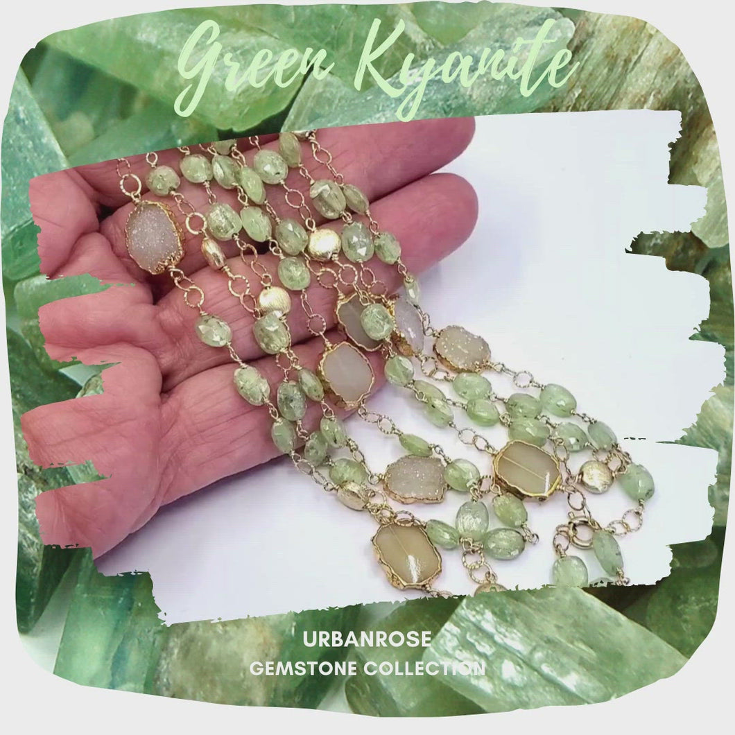 Long Gemstone Wraparound Necklace - Druzy & Green Kyanite
