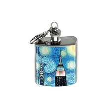 Load image into Gallery viewer, Altered Art Flask - NYC Starry Night - 1 oz - UrbanroseNYC
