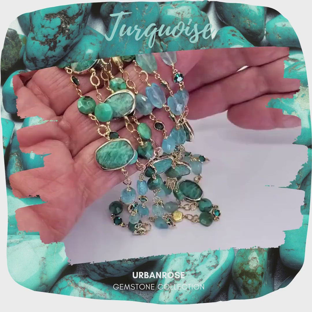 Long Gemstone Wraparound Necklace - Turquoise & Apatite