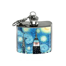 Load image into Gallery viewer, Altered Art Flask - NYC Starry Night - 2 oz - UrbanroseNYC
