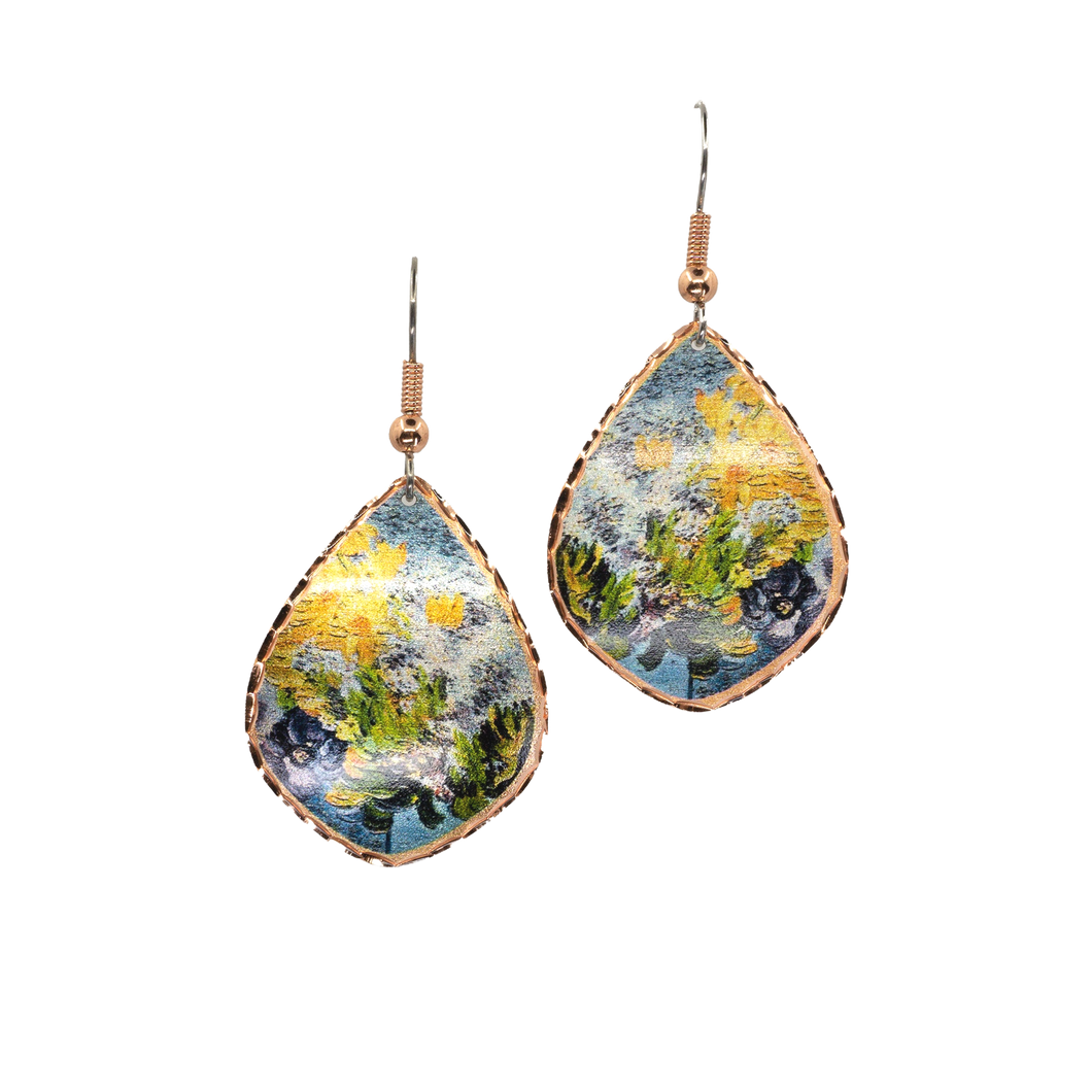 Copper Art Earrings - Van Gogh - Vase with Lilacs, Daisies & Anemones