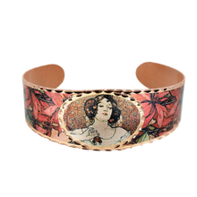 Load image into Gallery viewer, Copper Art Cuff - Alphonse Mucha Ruby
