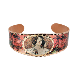 Copper Art Cuff - Alphonse Mucha Ruby