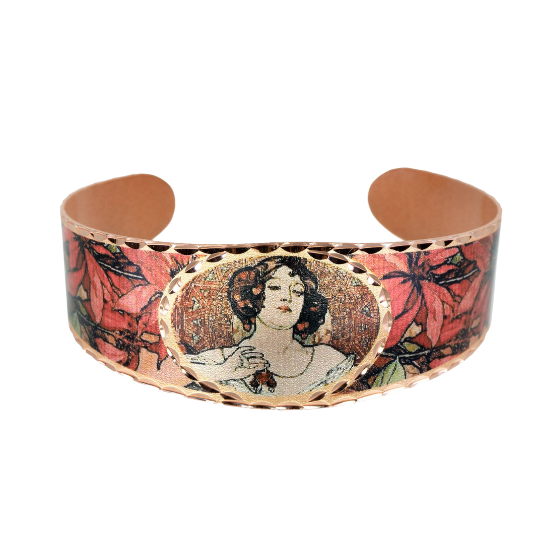 Copper Art Cuff - Alphonse Mucha Ruby