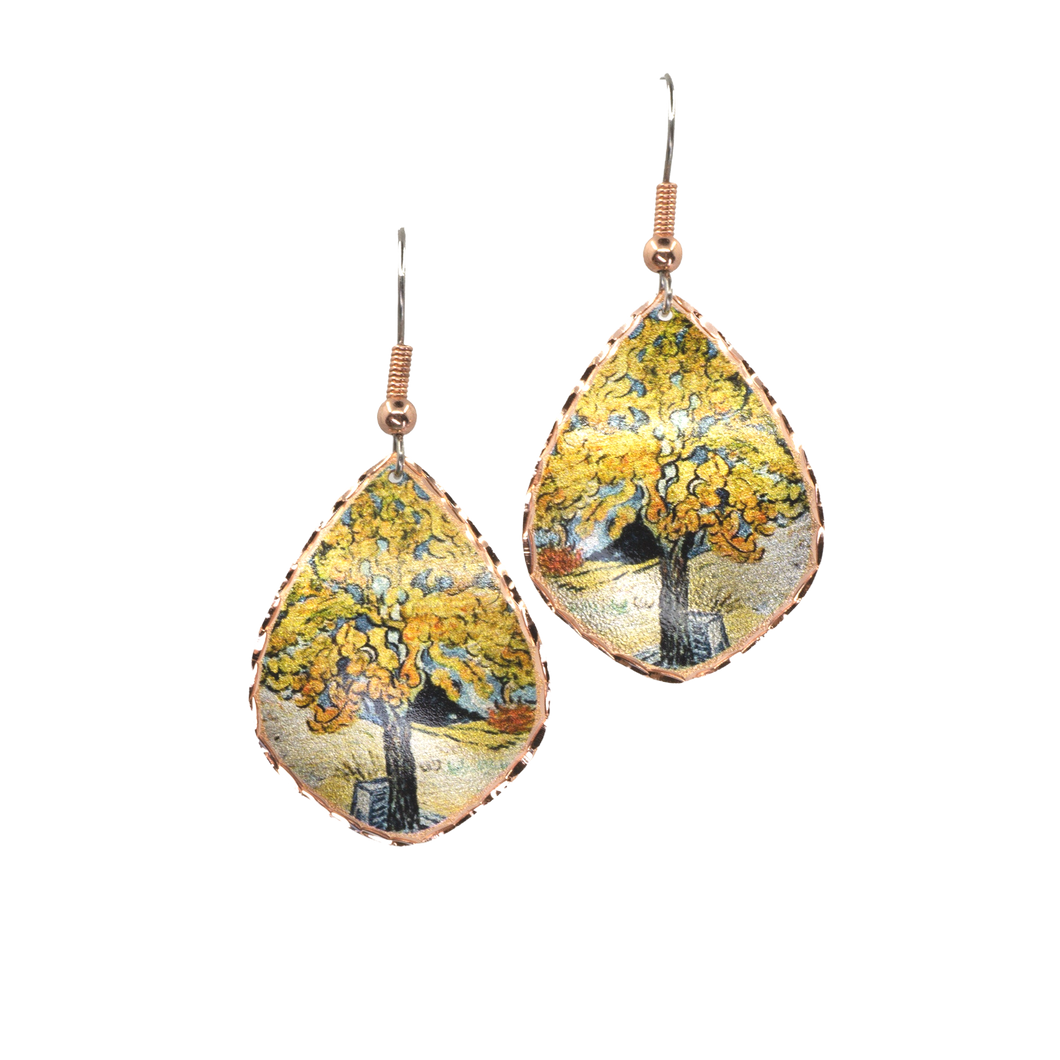 Copper Art Earrings Van Gogh Mulberry Tree UrbanroseNYC