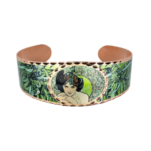 Copper Art Cuff - Alphonse Mucha Emerald