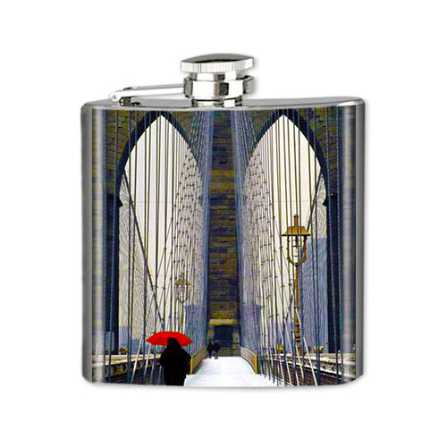 Altered Art Flask - Brooklyn Bridge Arches - 6 oz - UrbanroseNYC