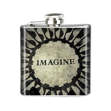 Load image into Gallery viewer, Altered Art Flask - Imagine - 6 oz - UrbanroseNYC
