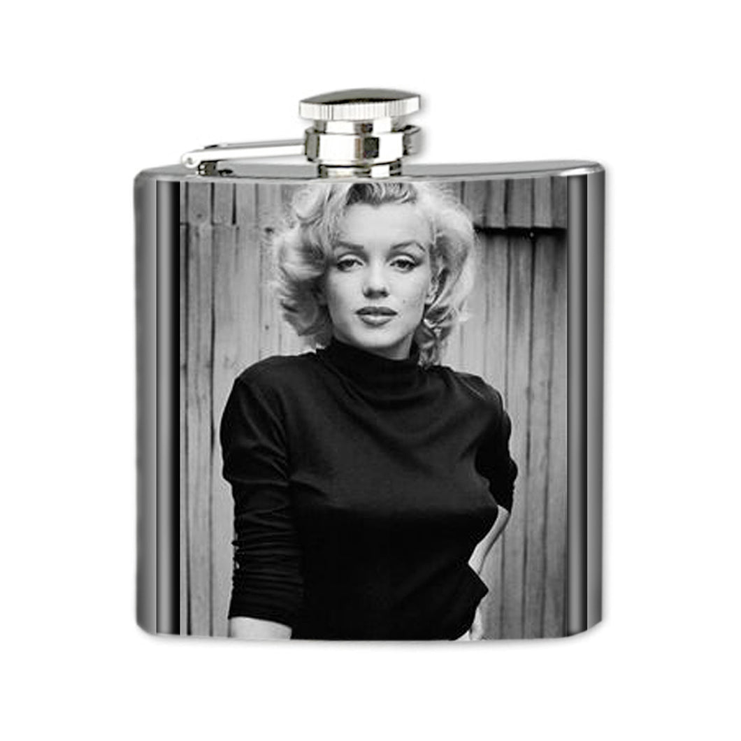Altered Art Flask - Marilyn Monroe Black & White - 6 oz - UrbanroseNYC