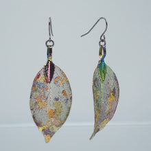 Load and play video in Gallery viewer, Real Leaf Earrings - Gilded, Iridescent
