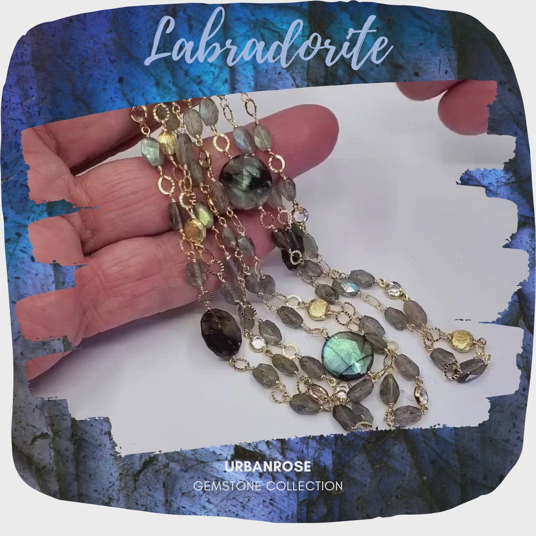 Long Gemstone Wraparound Necklace - Labradorite & Vermeil