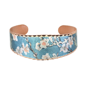 Copper Art Bracelet - Van Gogh Almond Blossoms Vibrant Color