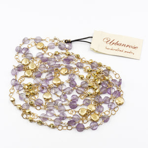 Long Gemstone Wraparound Necklace - Amethyst & Vermeil UrbanroseNYC