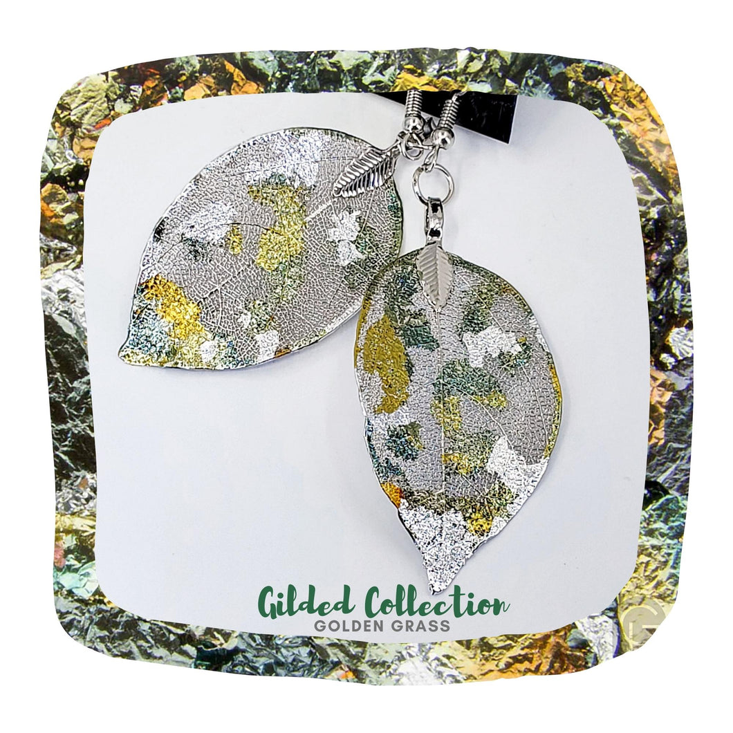 Gilded Leaf Earrings - Golden Grass - Antique Silver UrbanroseNYC