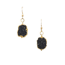 Load image into Gallery viewer, Minimalist Gemstone Earrings - Black Druzy - Minimalist Gemstone Earrings - Black Druzy - UrbanroseNYC
