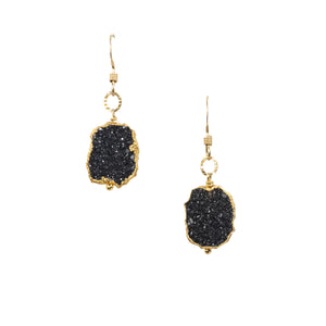 Minimalist Gemstone Earrings - Black Druzy - Minimalist Gemstone Earrings - Black Druzy - UrbanroseNYC