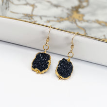 Load image into Gallery viewer, Minimalist Gemstone Earrings - Black Druzy - Minimalist Gemstone Earrings - Black Druzy - UrbanroseNYC

