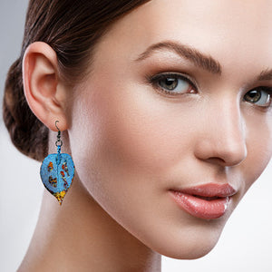 Real Leaf Earrings - Gilded - Peacock Blue - UrbanroseNYC