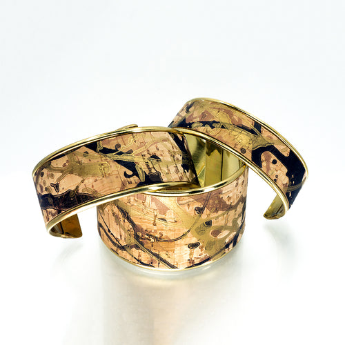 Portuguese Cork Cuff Bracelet - Bronze & Gold Metallic Splash UrbanroseNYC
