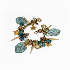 Vintage Style Charm Bracelet - Patina Leaf & Flowers - Vintage Style Charm Bracelet - Patina Leaf & Flowers - UrbanroseNYC