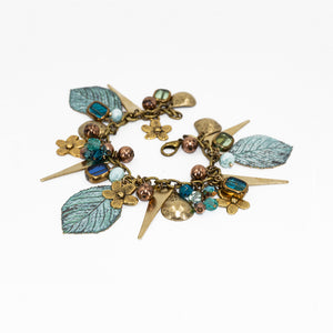 Vintage Style Charm Bracelet - Patina Leaf & Flowers - Vintage Style Charm Bracelet - Patina Leaf & Flowers - UrbanroseNYC