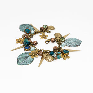 Vintage Style Charm Bracelet - Patina Leaf & Flowers - Vintage Style Charm Bracelet - Patina Leaf & Flowers - UrbanroseNYC