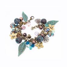 Load image into Gallery viewer, Vintage Style Charm Bracelet - Patina Leaf &amp; Filigree - Vintage Style Charm Bracelet - Patina Leaf &amp; Filigree - UrbanroseNYC
