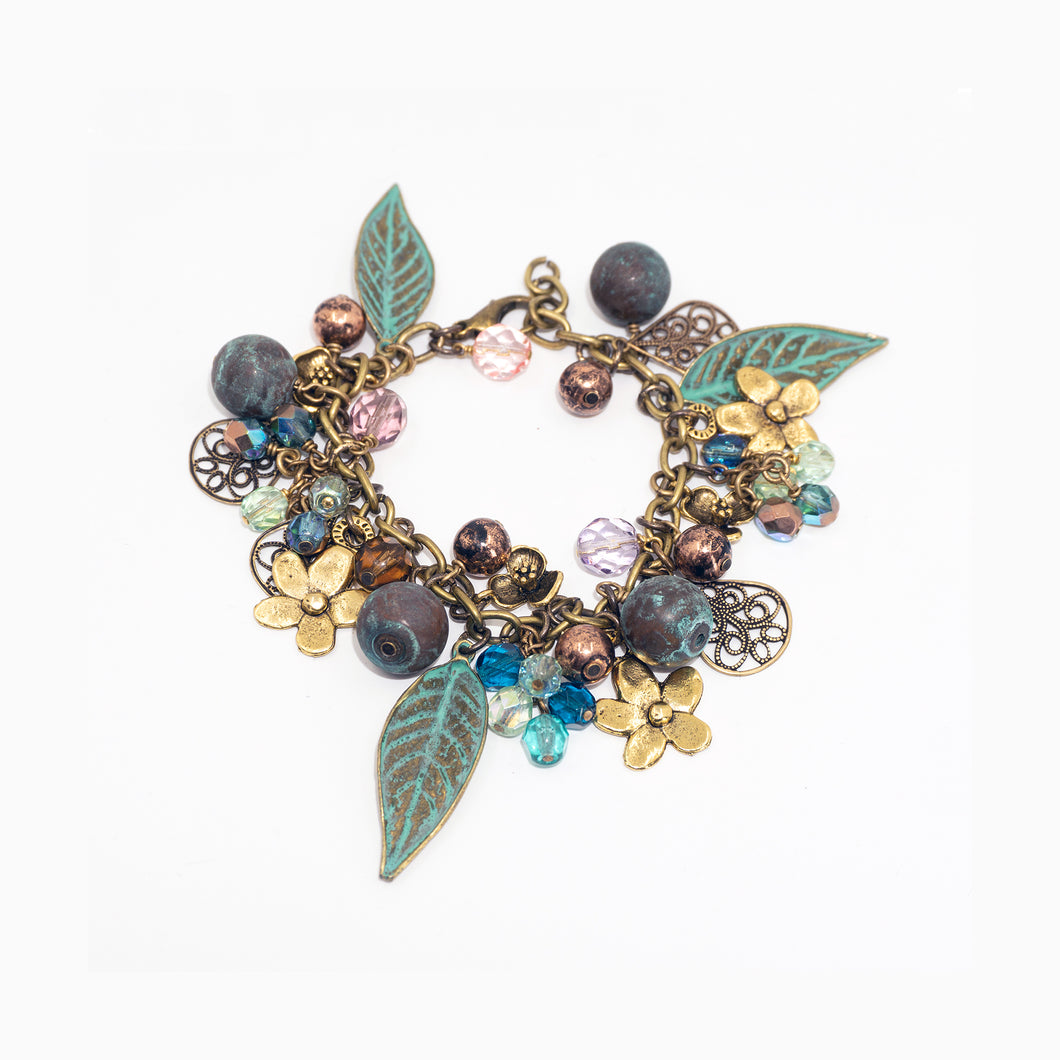 Vintage Style Charm Bracelet - Patina Leaf & Filigree - Vintage Style Charm Bracelet - Patina Leaf & Filigree - UrbanroseNYC