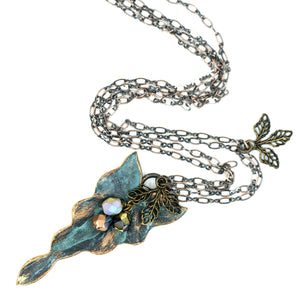 Patina Philodendron Leaf Necklace - Patina Philodendron Leaf Necklace - UrbanroseNYC