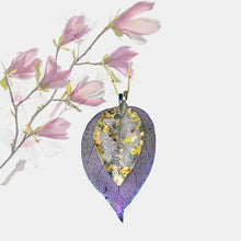 Load image into Gallery viewer, Real Leaf Pendant - Gilded, Double - Iridescent-Silver / 30 inches - UrbanroseNYC
