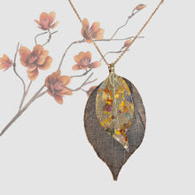 Load image into Gallery viewer, Real Leaf Pendant - Gilded, Double - Copper-Gold / 30 inches - UrbanroseNYC
