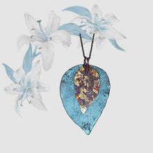 Load image into Gallery viewer, Real Leaf Pendant - Gilded, Double - Patina-Iridescent / 30 inches - UrbanroseNYC
