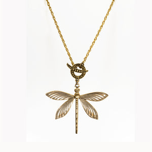 Patina Dragonfly Pendant - Antique Gold - UrbanroseNYC