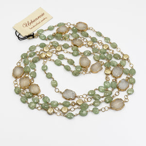 Long Gemstone Wraparound Necklace - Druzy & Green Kyanite UrbanroseNYC