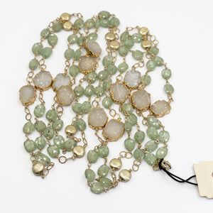 Long Gemstone Wraparound Necklace - Druzy & Green Kyanite UrbanroseNYC