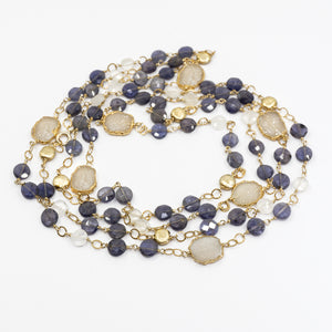 Long Gemstone Wraparound Necklace - Iolite Druzy & Crystal UrbanroseNYC