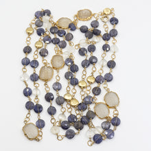 Load image into Gallery viewer, Long Gemstone Wraparound Necklace - Iolite Druzy &amp; Crystal UrbanroseNYC
