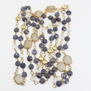 Long Gemstone Wraparound Necklace - Iolite Druzy & Crystal UrbanroseNYC