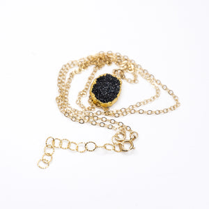 Minimalist Gemstone Pendant - Black Druzy - Minimalist Gemstone Pendant - Black Druzy - UrbanroseNYC
