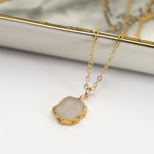 Minimalist Gemstone Pendant - White Druzy - Minimalist Gemstone Pendant - White Druzy - UrbanroseNYC