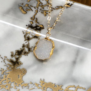 Minimalist Gemstone Pendant - White Druzy - Minimalist Gemstone Pendant - White Druzy - UrbanroseNYC