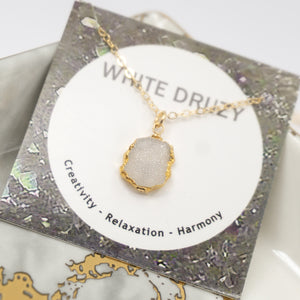 Minimalist Gemstone Pendant - White Druzy - Minimalist Gemstone Pendant - White Druzy - UrbanroseNYC