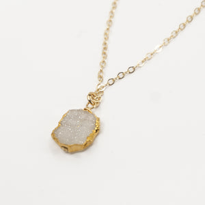 Minimalist Gemstone Pendant - White Druzy - Minimalist Gemstone Pendant - White Druzy - UrbanroseNYC